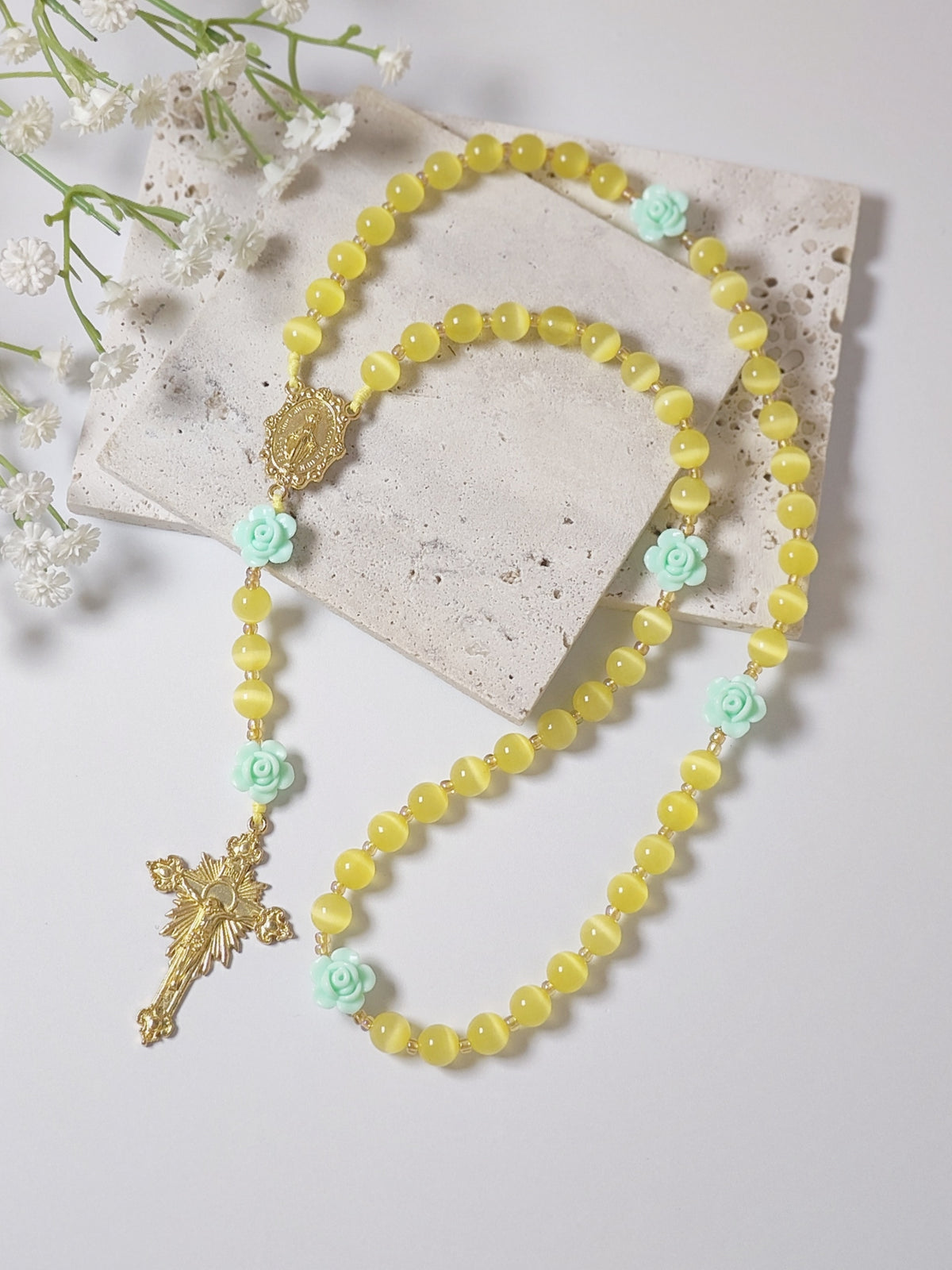 Golden Garden Cat Eye Rosary