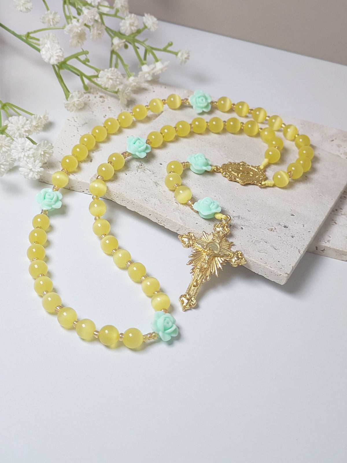 Golden Garden Cat Eye Rosary