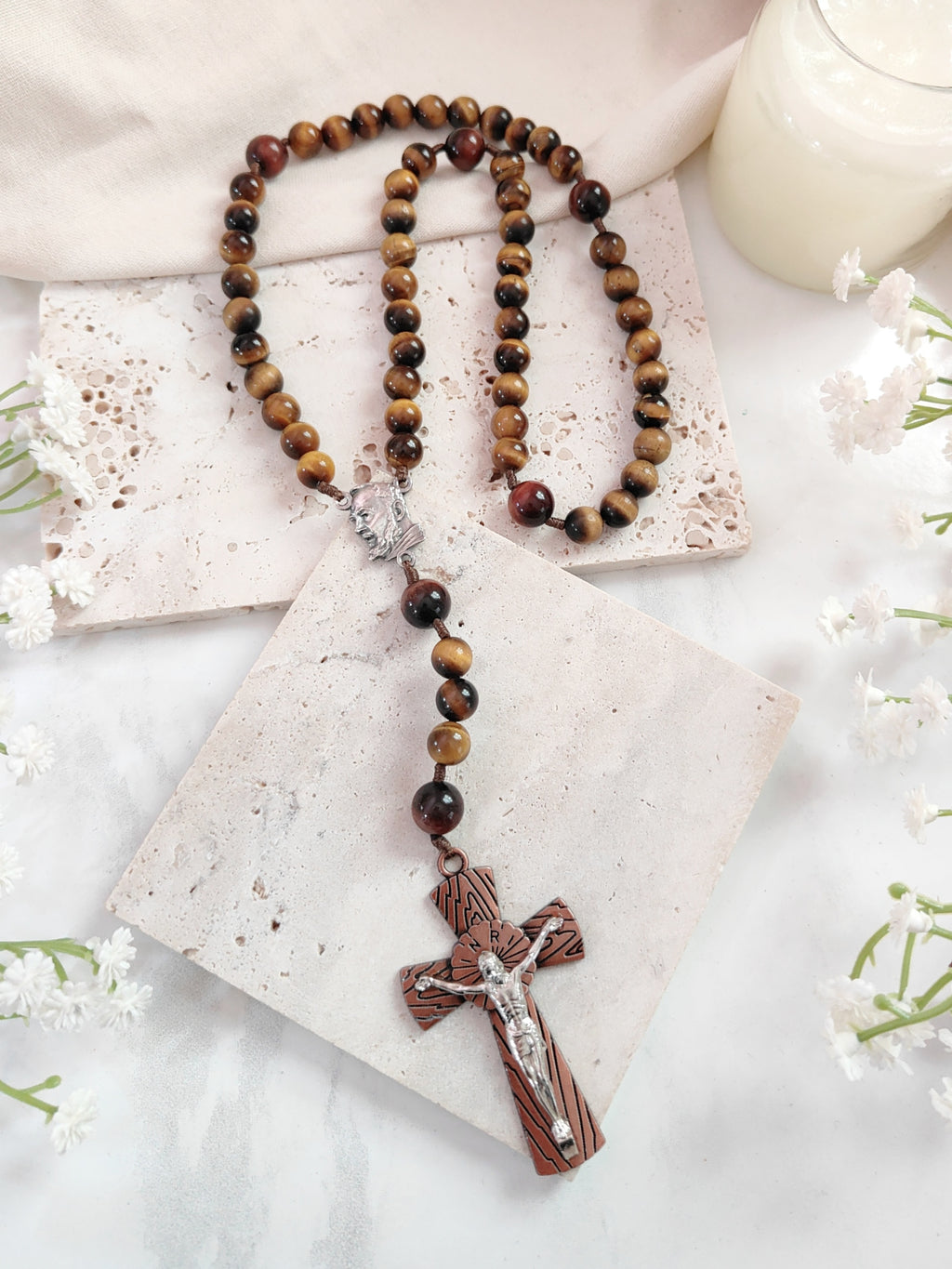Saint Padre Pio Strength & Tiger Eye Rosary