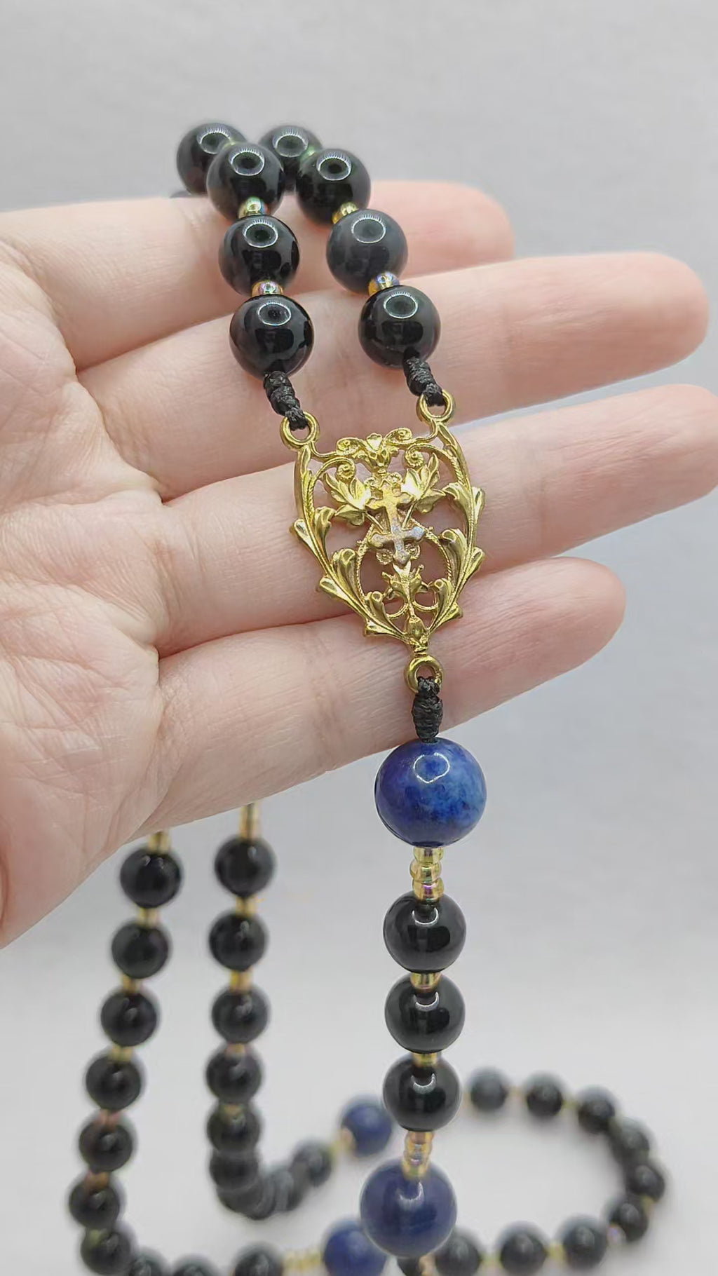Cross of Lorraine Black Obsidian & Lapis Lazuli