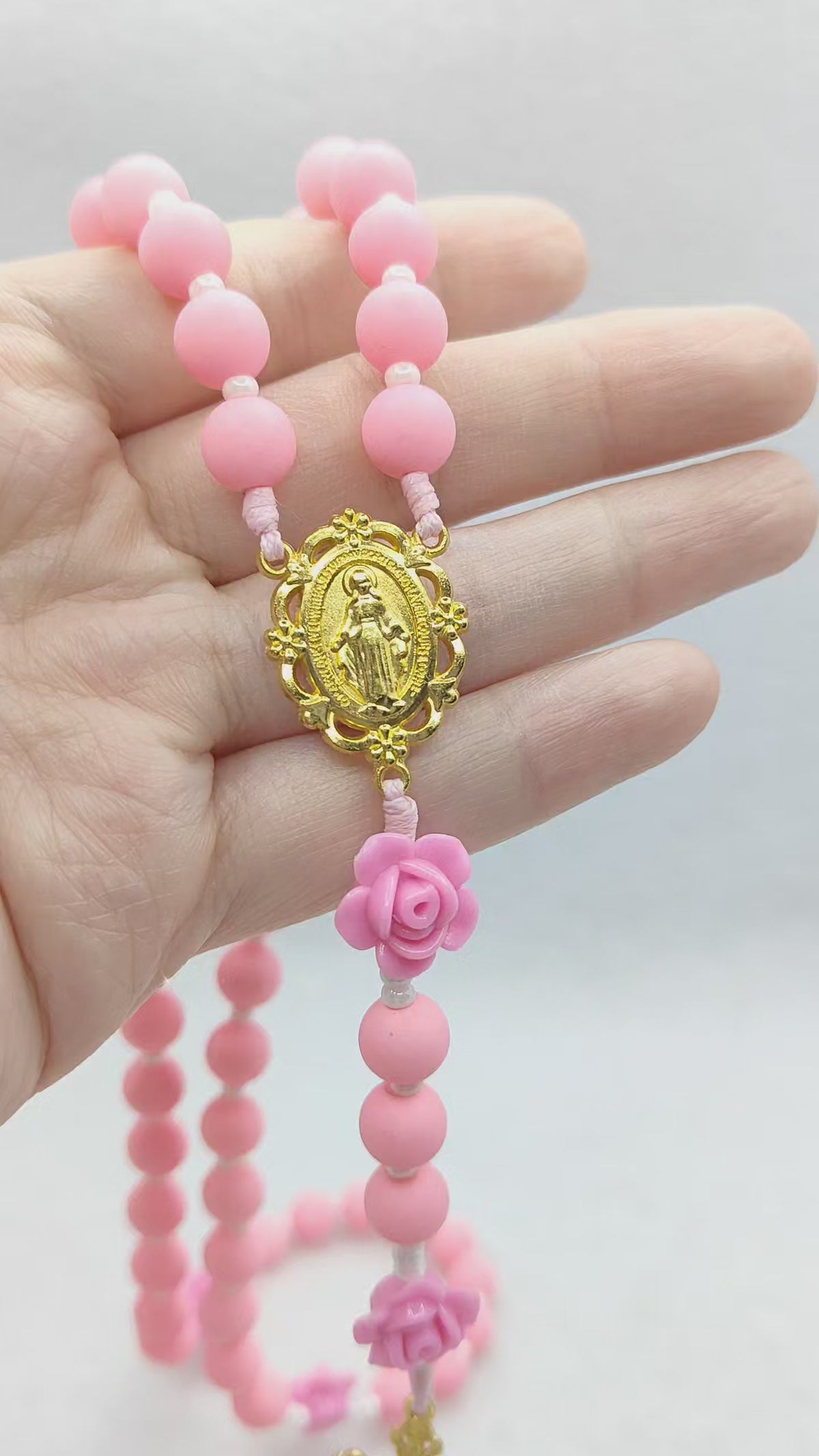 Miraculous Medal Lovely Pink Acrylic & Rose Rosary