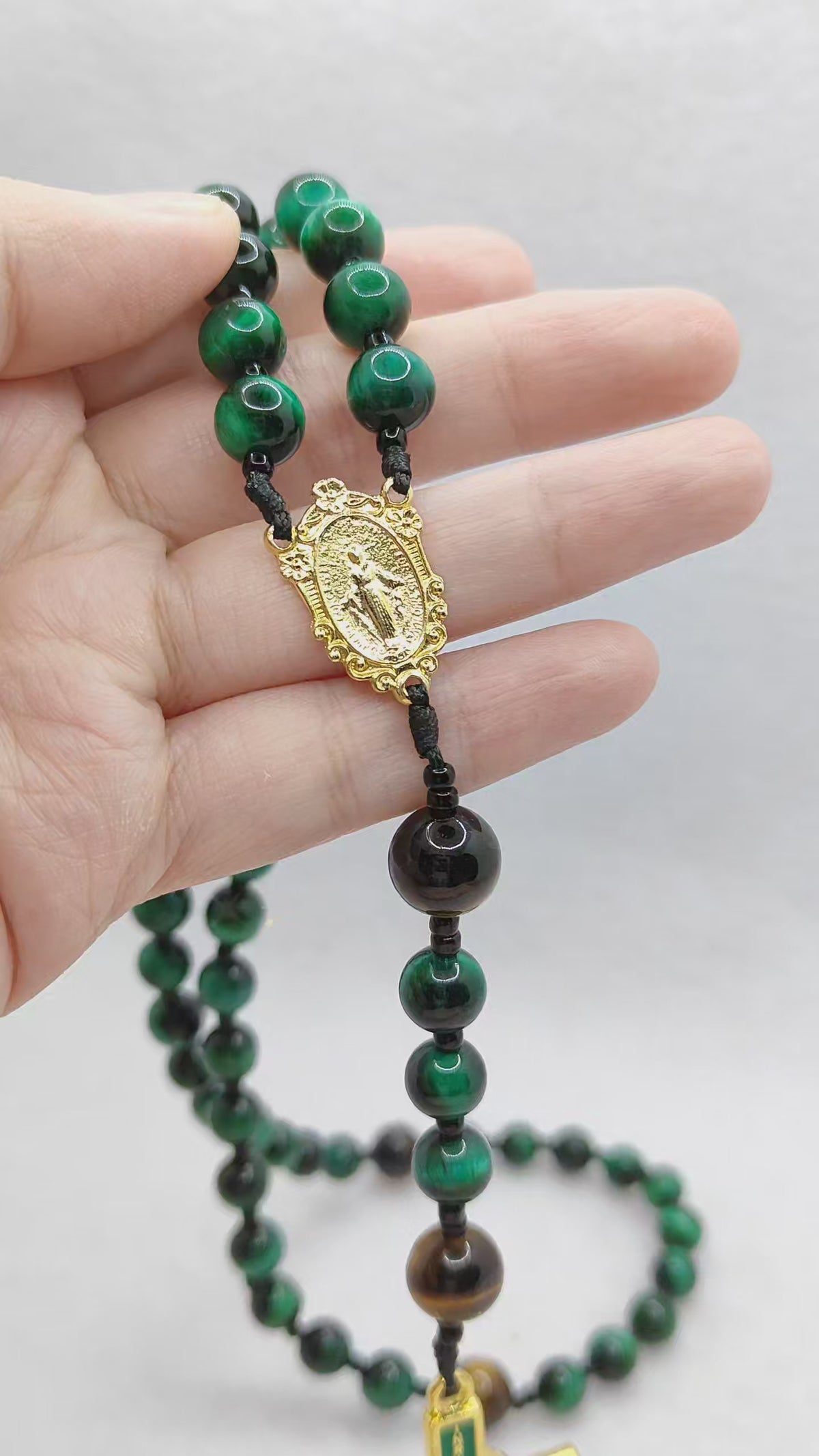 Guardian of Faith Green Tiger Eye Rosary