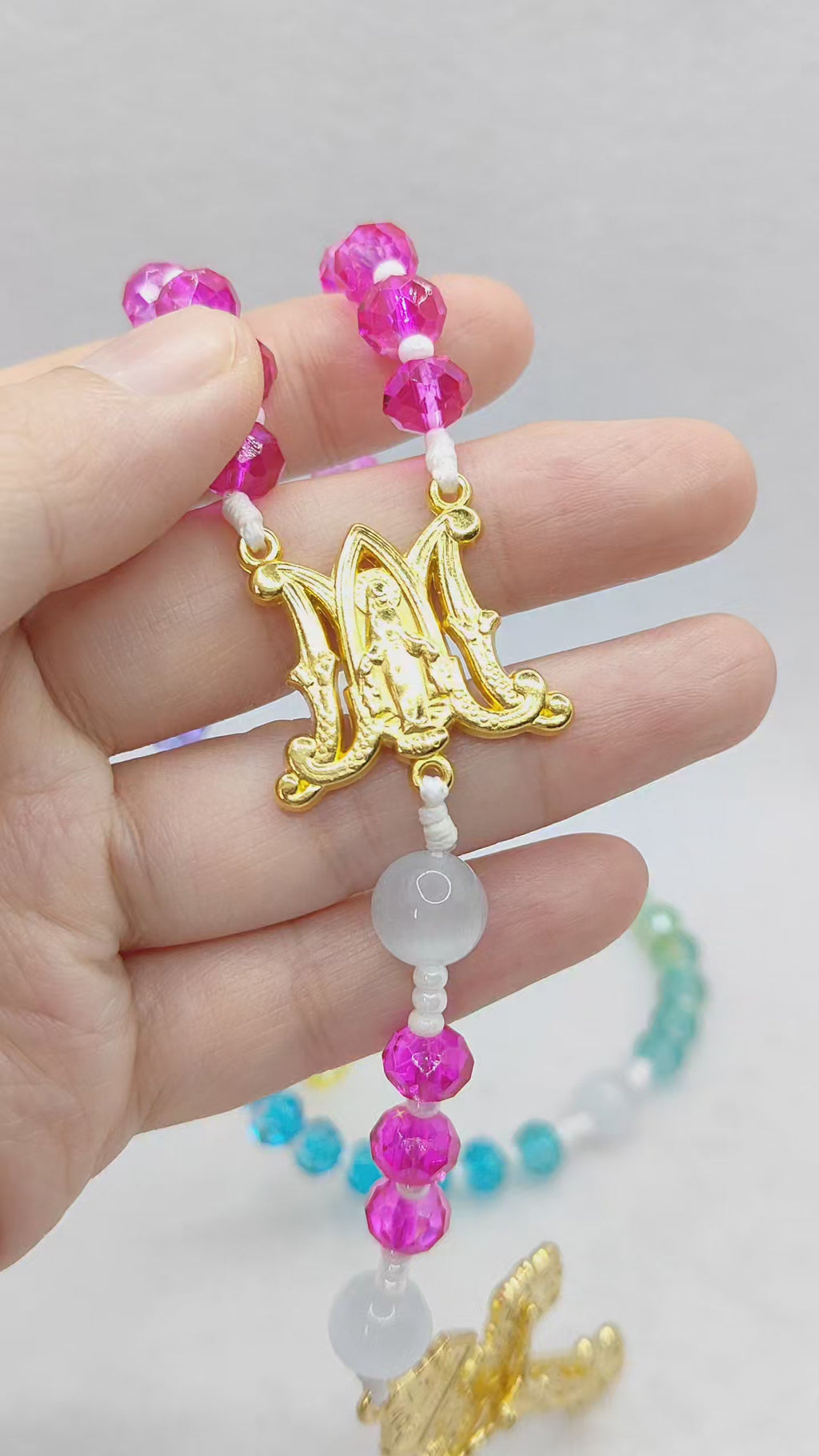 Miraculous Medal Rainbow Crystal Rosary