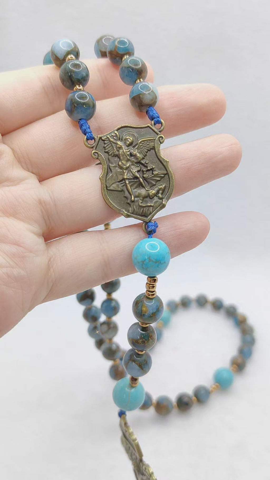 Saint Michael Blue Cloisonné Protection Rosary