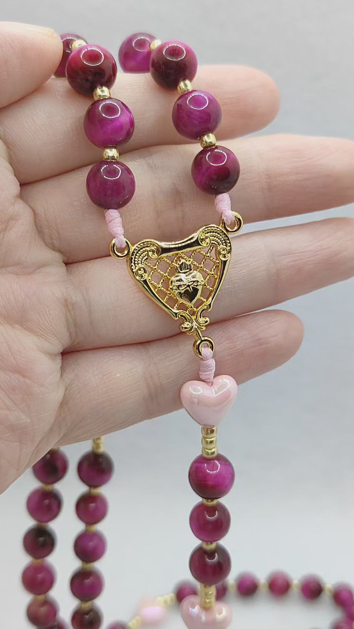 Sacred Heart of Jesus Tiger Eye & Heart of Divine Love Rosary